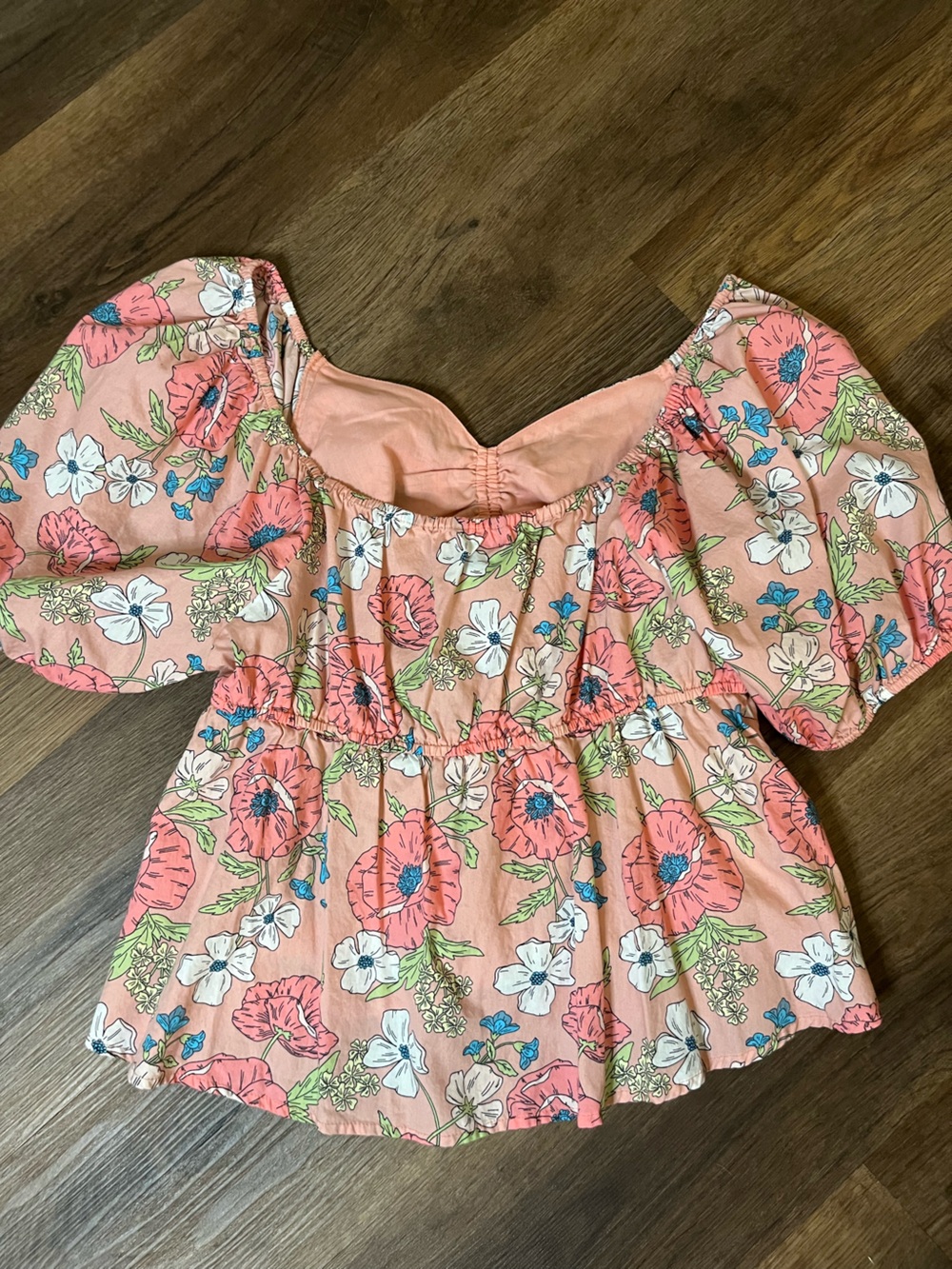 Versona Coral Floral Puff-Sleeve Babydoll Blouse Y2K Inspired - Picture 7 of 8